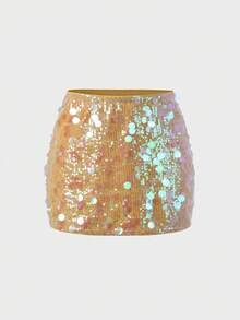Chân váy ngắn đính sequin thanh lịch, gợi cảm, ôm sát, thích hợp cho tiệc tùng/kỳ nghỉ/đi biển/hẹn hò dành cho nữ, mùa hè. - Màu vàng - Xem 6