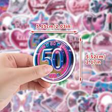 50入粉色Y2K美學風格貼紙，適用於水壺、吉他、行李箱、手機殼、筆電、滑板等，絕佳禮物 - 多色2 - 查看 6