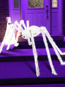 1pc-90cm/60cm/30cm Halloween White Spider Decoration, Large Realistic Spider With Scary Red Eyes, Outdoor Halloween Decoration Giant Spider, Halloween Decoration, Halloween Party Supplies, Creepy Halloween Party Decor, Scary Large Spider Prop, Suitable For Yard, Lawn, Indoor Party Decor, Spider Web, Garden, Trees, Party And Haunted House Decoration - Multicolor - View 8