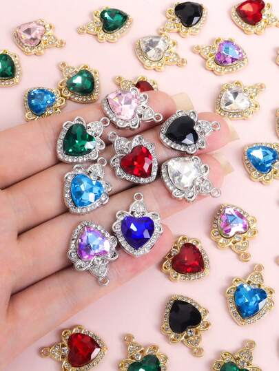 10 chiếc charm vương miện hình trái tim phong cách Baroque tinh xảo, đính đá pha lê thủy tinh đa sắc lấp lánh, mặt dây chuyền hình trái tim cho DIY làm vòng cổ, bông tai, vòng tay, phụ kiện tóc, trang trí quần áo phong cách sang trọng nhẹ nhàng - phù hợp cho ngày lễ Tình nhân, sinh nhật hoặc đám cưới