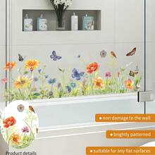 1pc Floral Wall Sticker, Includes Butterfly & Bird Decorative Wild Flower Decal, Removable PVC Sticker Suitable For Bathroom, Kitchen, Living Room - Multicolor - View 5