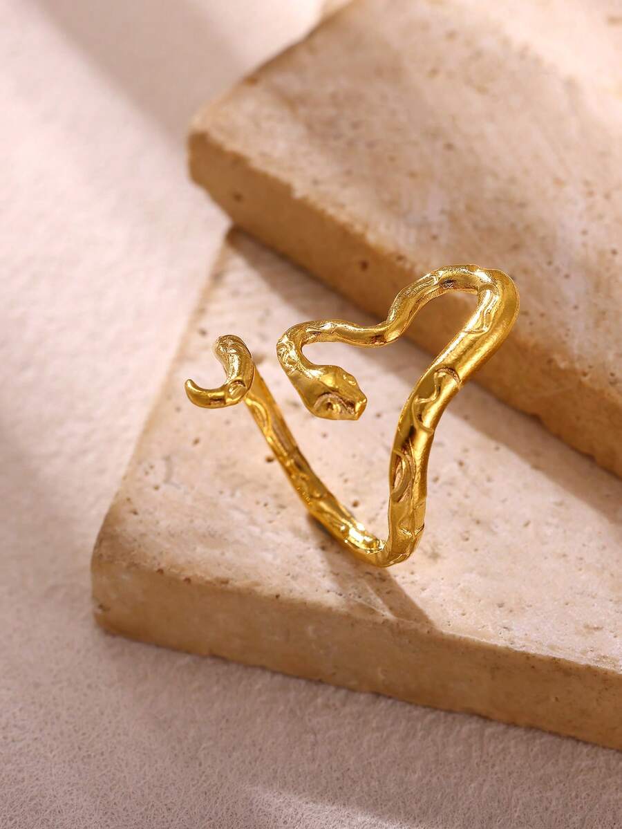 Anillos de serpiente de acero inoxidable para mujeres y hombres, color dorado, anillo de dedo ajustable, joyería vintage gótica y estética - Amarillo Oro - Ver 1