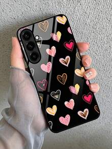 1pc High-Definition Colorful Heart Pattern Luxury Glass Phone Case, Compatible With Galaxy S26Ultra/S26PLUS/S25Ultra/S24/S23 Ultra/A16/A56/A55/A35/A34/A33/A25, 10pro/9/8/7, Fashionable Niche Design, Ideal Gift For Christmas, Valentine's Day, Easter, Wedding Season, Graduation Season, Vacation Season, Back To School Season, And Birthdays - Black - View 4
