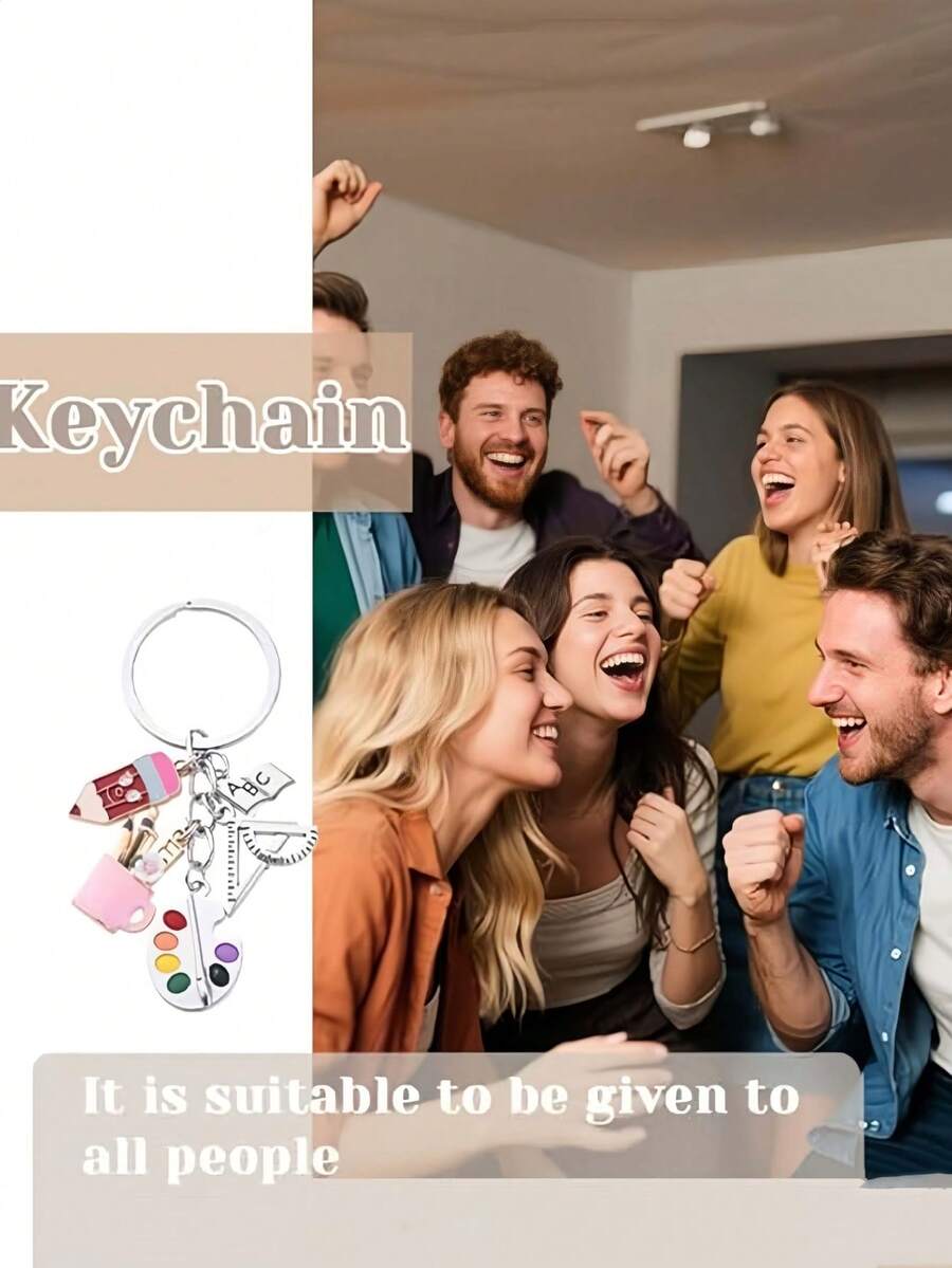 1pc Back To School Gifts For Pencil Ruler Book Art Palette Keychain For Boys Girls Birthday Christmas Gifts For Teacher Students Tote Bags Keychain - Multicolor - View 1