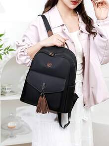 2026 New Minimalist And Versatile Solid Color Corduroy Backpack For Women, Adjustable For Daily Use, School And Travel, Gift - 黑與白 - 查看 3