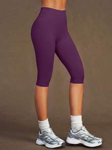 VVX Quần legging yoga capri nữ cạp cao, kiểm soát bụng, nhún mông nâng mông, không đường may, màu trơn, ôm chân, quần tập yoga thể thao cho gym và mặc hàng ngày - Màu tím - Xem 4