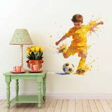 Removable Watercolor Football Player & Ink Splash Wall Sticker, Sports Style Home Decor - C - View 10