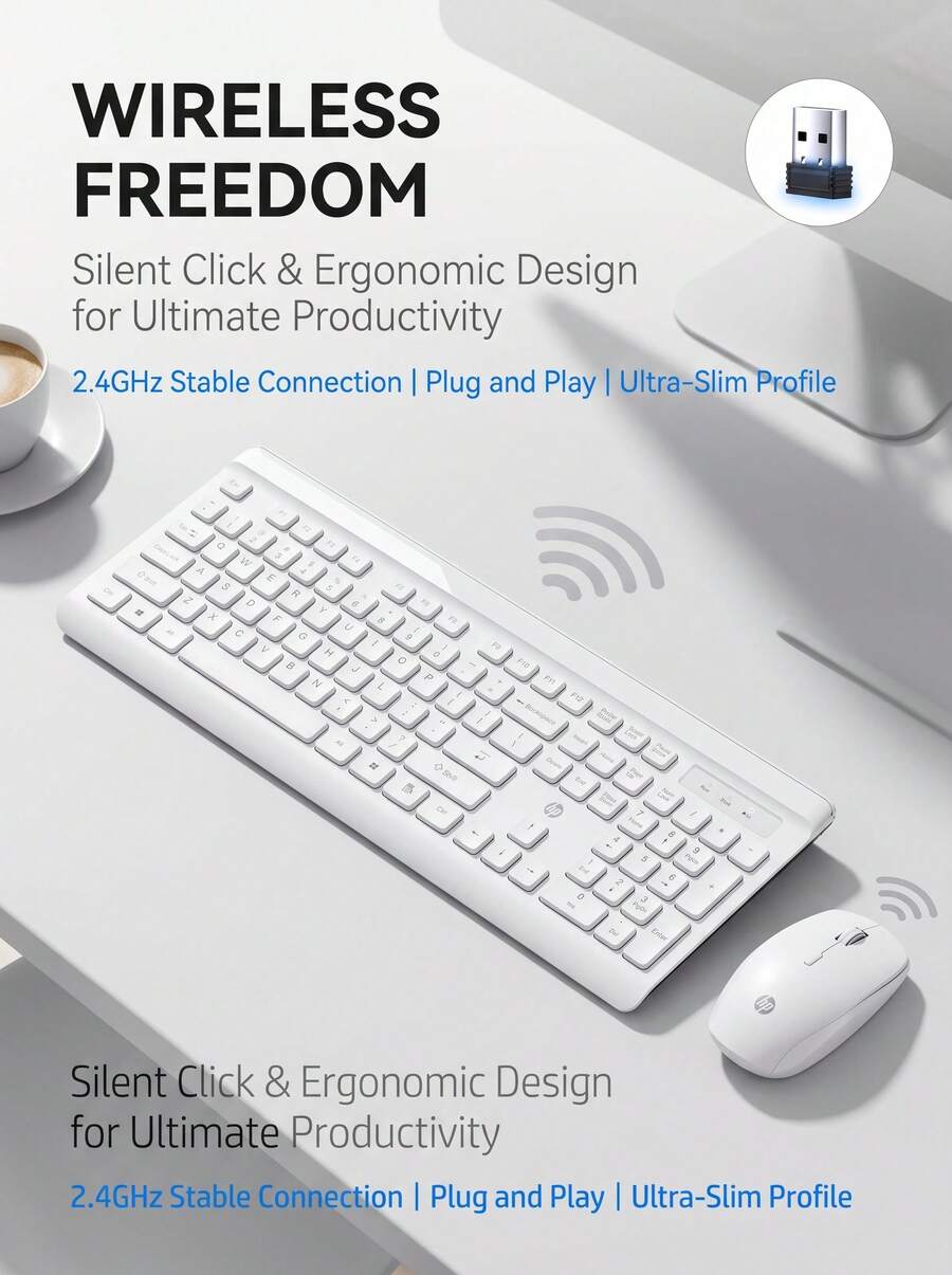 HP Ultra-Thin Wireless Keyboard And Mouse Set, Mini And Portable, Power-Saving With Automatic Sleep Mode, Silent Ultra-Thin Keyboard, Suitable For Laptops, Desktops, Office And Home Use. - View 1