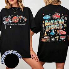 1 pièce T-shirt surdimensionné imprimé de dessins animés Disney "Conception rétro à deux faces de style coquette T-shirt Disney 100% Coton - Noir - Voir 1