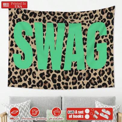Leopard Print Pink Swag Slogan Wall Tapestry Y2K Street Style Wall Hanging Bedr…