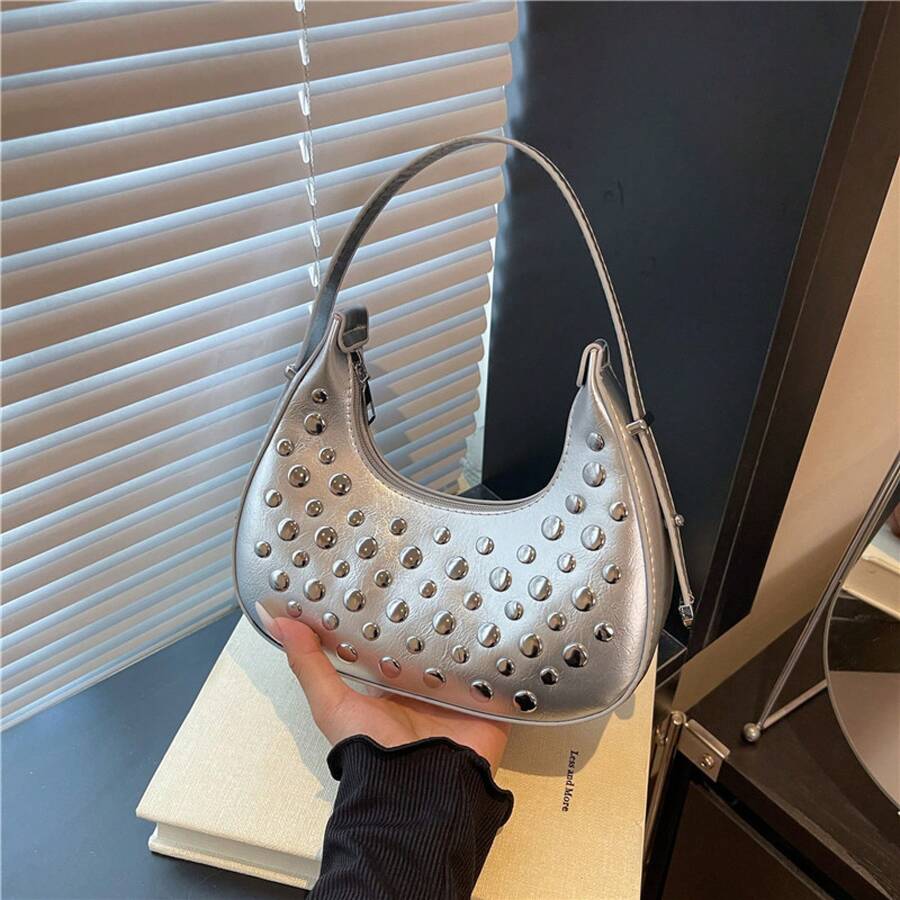 Bolso de mano moderno y versátil para mujer, estilo casual elegante con un toque de alta gama, bolso de hombro estiloso ideal para ir de compras. - Plateado - Ver 1