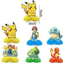 13pcs-Pokemon Birthday Party Decor Kit, Pokeball Happy Birthday Banner + Honeycomb Table Centerpieces + Paper Masks, Kids Anime Theme Party Supplies - T2 - View 6