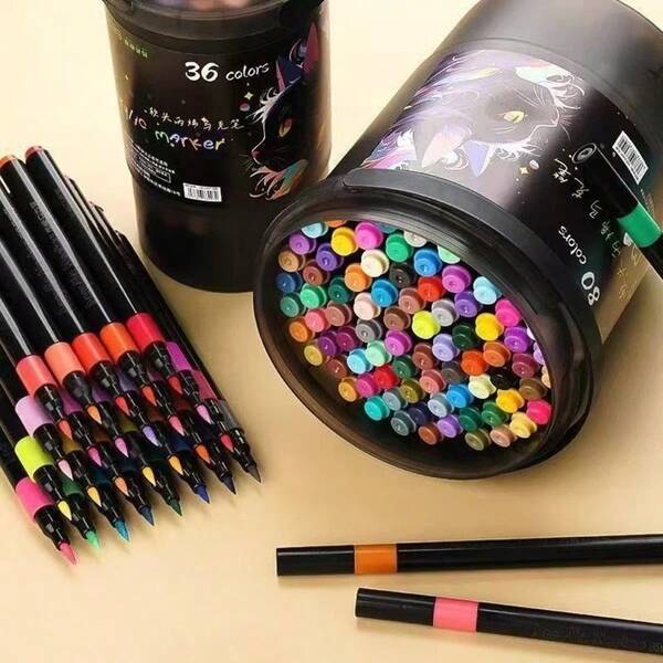 24/36/48/60/80/120 Colors Acrylic Marker Pen Set With Black Barrel And Soft Tip, Washable Watercolor Pens For Art Painting, Best Gift Choice For Back To School Season