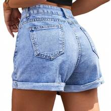 2026 Spring Summer New European American Women Jeans Shorts Loose Wide Leg Denim Shorts Casual High Waist  Streetwear Ladies Daily Vacation Outfit Pan - 淺藍色Light blue - 查看 3