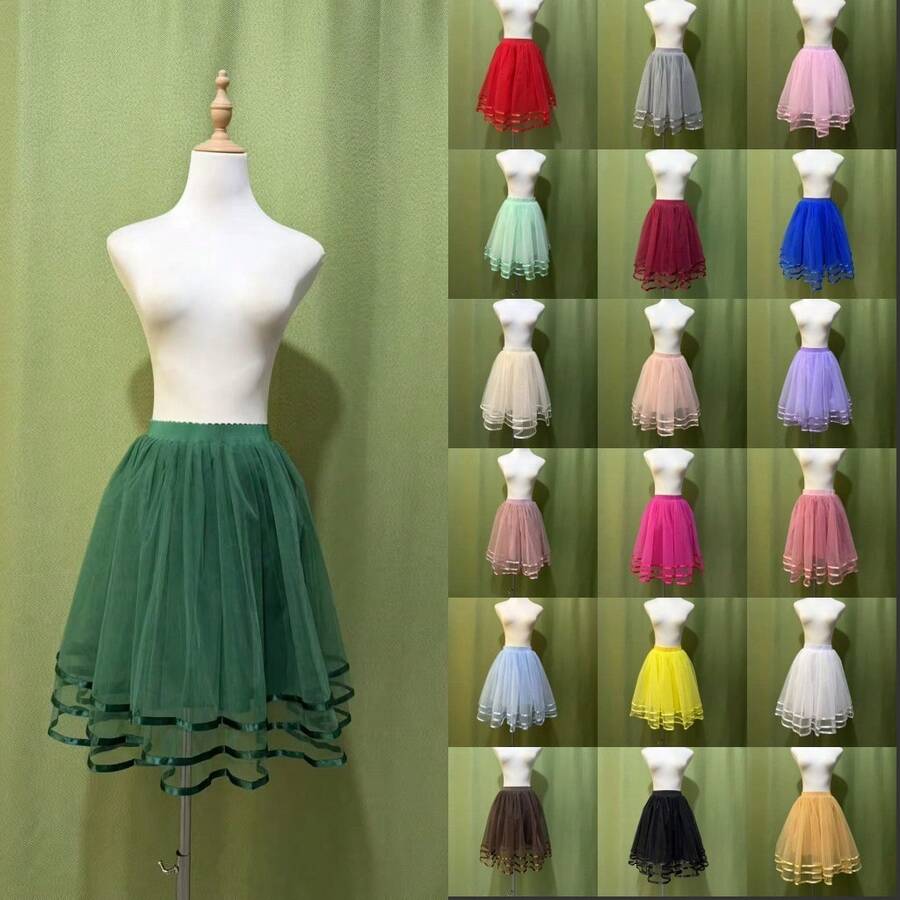 20色女款襯裙蓬蓬裙 50年代三層緞帶薄紗網紗裙 復古新娘內裙 Rockabilly風 - 彩色 - 查看 1