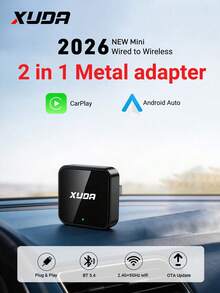 XUDA 2026 新款 2-in-1 無線車用智能盒，CarPlay 與 Android Auto Mini 轉接器，Carplay 轉換器，快速自動連接，無延遲，小巧優雅智能盒，有線轉無線，時尚便攜，附 USB/USB-C 接口 - D - 查看 1