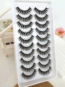 10 Pairs Soft & Fluffy Reusable False Eyelashes, Natural & Dramatic Look For Daily Wear And Parties, Cat Eye Effect, Lightweight & Voluminous - Black - View 5