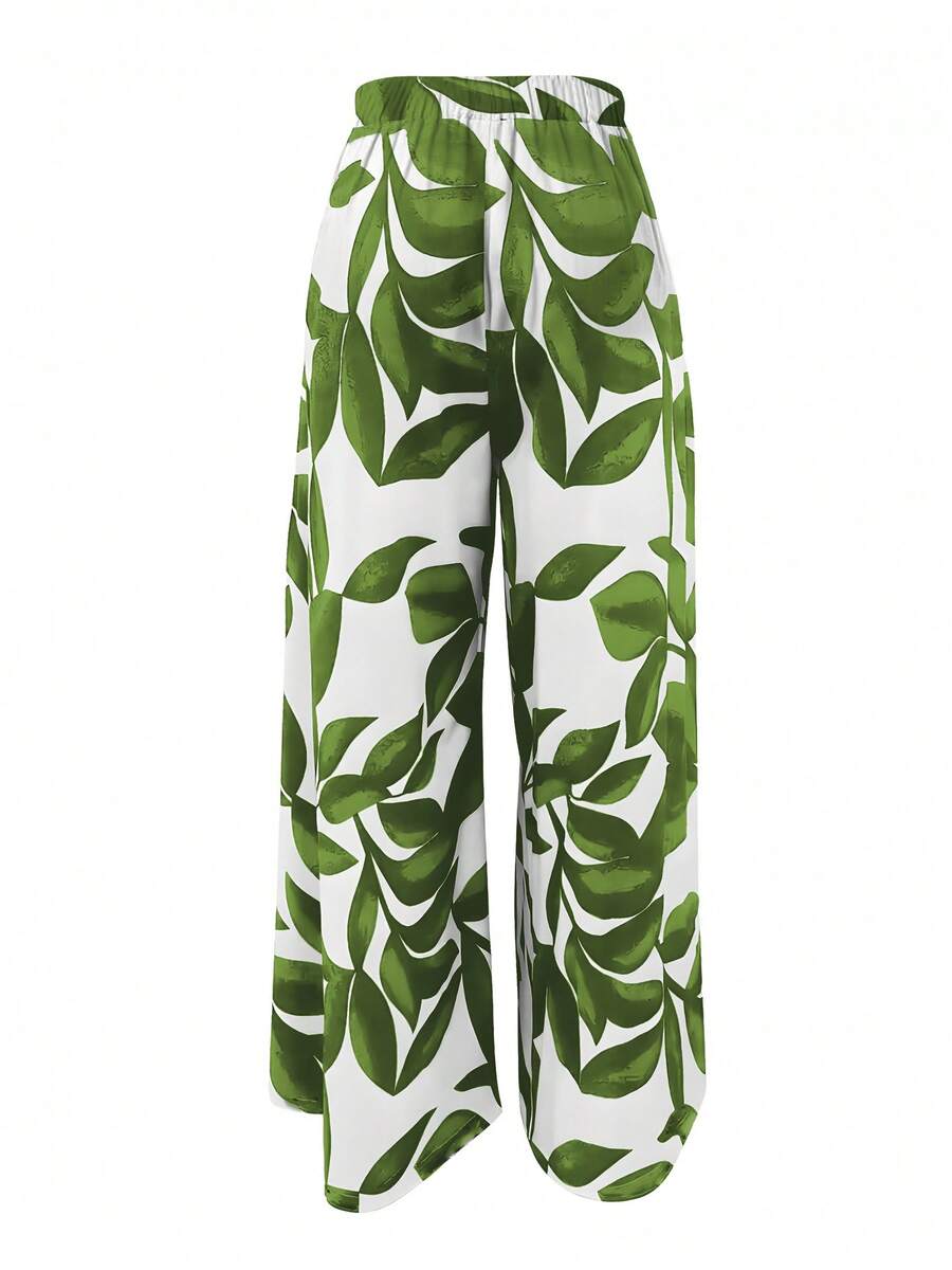 Pantalones anchos estampados elegantes y a la moda - Verde Oliva - Ver 1