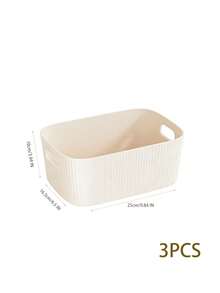 1pc/2pcs/3pcs Set, 3 Different Sizes Plastic Storage Box/Basket, Suitable For Desktop Snacks, Sundries, Cosmetics, Etc. Suitable For Dorm, Kitchen And Other Places Organization, Rectangular Design. - White - View 17