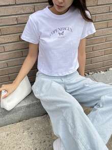 Graphic T-Shirt With Butterfly And Letters - White - View 4