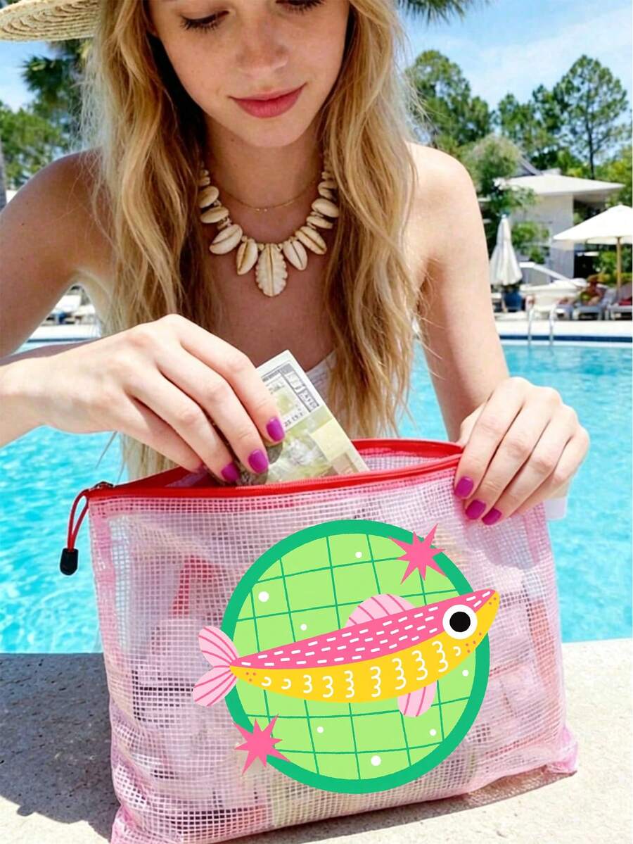 防水時尚可愛魚紋海洋主題大容量透明化妝包,尼龍拉鍊輕量防曬收納袋,多功能儲物袋,適合游泳、海灘、潛水、夏季度假、開學季,送給朋友、家人、閨蜜、同學的獨特生日禮物、節日禮物、派對禮物、母親節禮物、度假禮物、婚禮禮物、開學禮物 - 彩色 - 查看 1