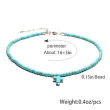 Collar de turquesa verde natural para mujer, collar de cadena con abalorio de turquesa bohemio, delicado colgante de cruz pequeña, joyería de verano para la playa - Rosa Rojo - Ver 8