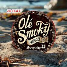 2D平面 - 复古2D平面金属招牌,展示Ole Smoky Tennessee Moonshine,圆形海报,适合复古餐厅装饰,也适合客厅或卧室,尺寸为7.8 x 7.8英寸 - A - 查看 4