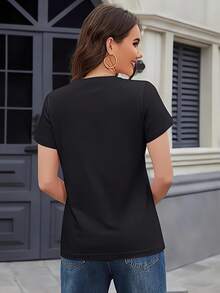 Disney Minnie Mouse Printed T-Shirt With Round Neck And Short Sleeve, Machine Washable Fabric, Suitable For Daily And Theme Activities-Disney Women's Fashion Dress, Party Dress, Young Design, Impervious Material. - Black - View 2