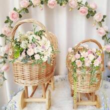 AWoven Rattan Shaped Flower BasketHandwoven Wicker Carriage Planter for Floral Arrangements Home Decor Wedding Centerpiece Table Decor Gift Basket with Wheels M - color primario - Ver 4