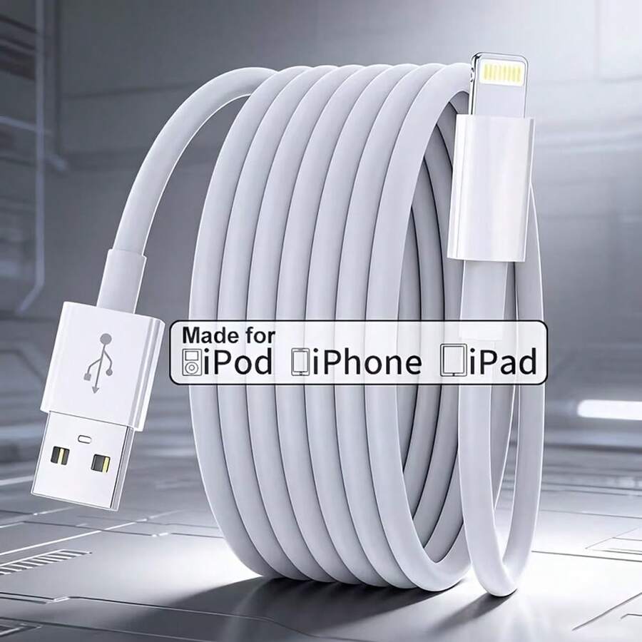 3.3Ft/6.6Ft Fast Charging Data Cable USB To Lightning, High-Efficiency Data Transfer & Quick Charging Cable Compatible With Apple 14/13/12/11/XR/Xs Max/8/7 Plus/SE/IPod Charger Accessories - White - View 1