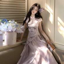 Phantom Purple Ryuun New Chinese Improved National Style Dark Pattern Printed Clothing Cheongsam Ryuko Tulle Skirt - Purple - View 2