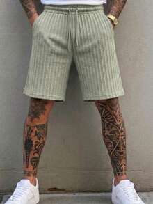 Men's Casual Drawstring Wide-Leg Knit Shorts - Olive Green - View 2