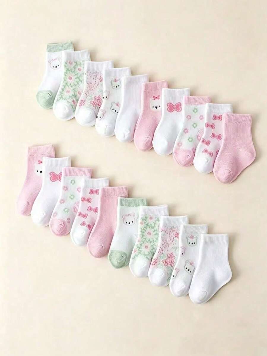 10/20 Pairs All Season Butterfly Cat Flower Simple Neutral Children's Socks - Multicolor - View 1