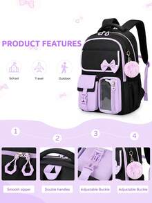 3pcs Detachable Bowknot Girls' Backpack, Tote Bag And Pencil Case, Large Capacity Lightweight Zipper Closure Backpack, Back To School Gift - Three Piece Set - View 5