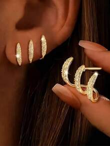 Pendientes elegantes decorados con garra de rhinestone - Accesorio diario hipoalergénico y de moda, regalo de combinación perfecto - Plateado - Ver 4