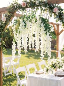 2-Pronged Bean Flower Artificial Vine 100cm 1set(6pcs) Silk Fabric Suitable For Spring, Summer, Autumn, Winter All Seasons Room Decoration, Wedding Arch Decoration, Home Decoration, Outdoor Yard Decoration, Ceiling Hanging Decoration - Two-pronged White Tofu Pudding, 6 Pieces - View 8