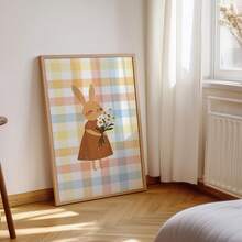 1pc Frameless Cozy Cartoon Bunny Colorful Plaid Wall Art - Playroom, Cute Animal Poster For Bedroom Dorm Home Office Classroom, Apartment Bedroom Wall Art, Party Decor & Best Gift Choice, Room Decor Bedroom, Decoration, Prints For Wall, Posters, Vintage Decor - Cartoon - View 4
