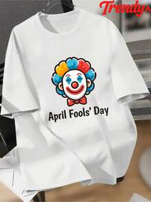 1 Piece Of Men's Clothing: Men's April Fools' Day Series T-Shirt - Short Sleeve Crew Neck T-Shirt, Dropped Shoulders, Printed, Loose Fit, Casual, For Summer, Suitable For Daily Wear, Machine Washable, Regular Fit, Versatile For Multiple Outfits, Not An Essential Item For Men. - 白色 - 查看 1
