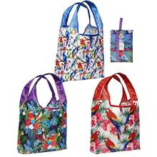 O-WITZ Bolsas reutilizables para comestibles gimnasio oficina playa juguetes y más diseño lavable con asas grandes para máxima comodidad se pliega en una bolsa pequeña 3 loros - Paquete de 3 loros - Ver 7