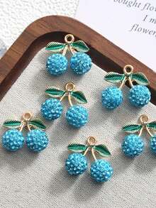 5pcs Ceramic Fruit Cherry With Rhinestone DIY Earrings, Necklace, Phone Chain, Keychain Jewelry Accessories - 5PCS - View 3