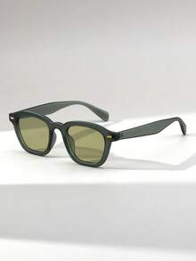 1 Pair Men's Rectangular Thick Rivet Retro Fashion Glasses, Suitable For Outdoor, Beach, Travel, Cycling - Multicolor - View 3
