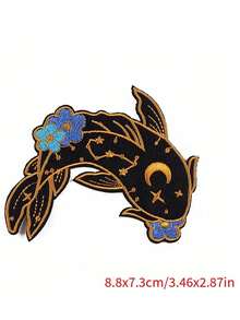 刺繡布料卡通花朵縫製布料熱熔膠狐狸鯨魚蝴蝶熨燙布料黑白熨燙刺繡布料,用於衣物行李配件裝飾配件貼布刺繡 - 魚 - 查看 5
