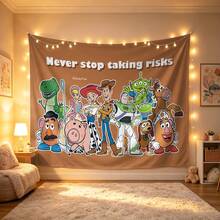 Disney  Toy Story Tapestry With Full Character Squad And "Never Stop Taking Risks" Quote Print No-Hole Backdrop, Perfect For Parties, Camping, Home Decor, Scene Setup And Gathering Displays - 0 - View 6