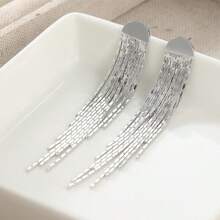 1 Paar modische Retro-Stil Silber Quasten Ohrringe, sexy und elegant, perfektes Party-Accessoire und Urlaubsgeschenk - Silber - Übersicht 5