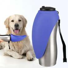 Botella de agua portátil para perros, 24 oz, acero inoxidable, dispensador de agua para mascotas, bebedero plegable para viajes, ideal para paseos, senderismo y actividades al aire libre, co - Naranja - Ver 6