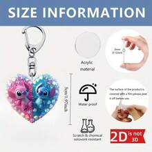 1pc Heart-Shaped Rhinestone Stitch & Angel 2D Acrylic Keychain, Lilo & Stitch Cartoon Couple Pendant Key Ring, Shiny Crystal Bag Charm, Valentine's Day Birthday Gift, Suitable For Teenage Girls, Women's Car Backpack Handbag Accessory, Cute Keychain, Women's Keychain, Key Chain, Keychain Pendant, Women's Car Accessory, Back To School - Multicolor - View 8