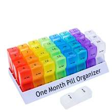 Organizador de pastillas de 32 ranuras y 31 días - Rejilla desmontable de pastillas mensuales, caja de almacenamiento de medicamentos portátil de gran capacidad adecuada para el almacenamiento diario de vitaminas - Multicolor - Ver 5