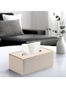 1pc PU Leather Tissue Box Holder, Rectangular Tissue Box Cover For Napkins, Rectangular Tissue Holder, Suitable For Bathroom, Home, Office, Beige, Random Style Shipped - Beige - View 2