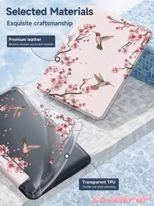 刺繡櫻花與蜂鳥圖案平板電腦保護殼,相容於 iPad Air 8 (M4) 2026 (11 吋) / 2026 (13 吋)、9.7/10.2/10.5/10.9/12.9/Pro 11/A16、第 10 代,適用於 Kindle Paperwhite 第 12 代 2024、Kindle (第 11 代 - 2024 年上市),柔軟防摔、智慧休眠喚醒功能、Y 型折疊平板電腦保護殼、多角度觀看 - 彩色 - 查看 9