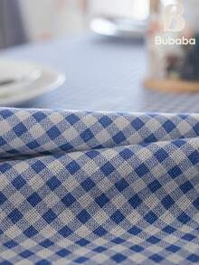 Tokoto Blue Gingham Tablecloth With Tassel Fringe, Farmhouse Cotton Linen Table Cover For Dining Table, Nightstand & Coffee Table Decor, Rustic Boho Plaid Style - Blue - View 6